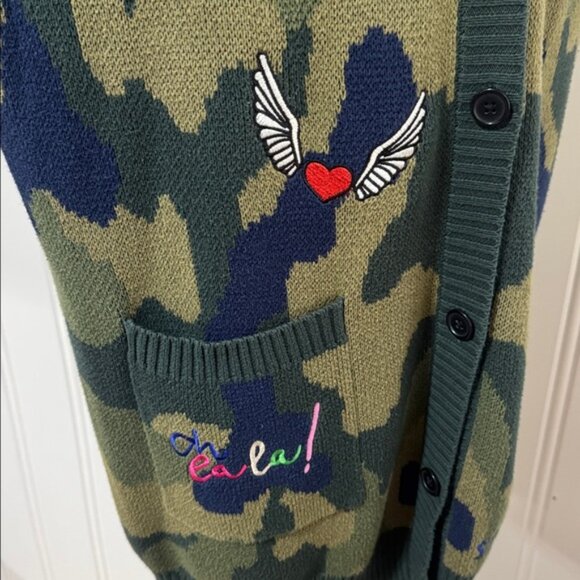 Vilagallo Anthropologie embroidered camo cardigan sweater S Small - Picture 8 of 15
